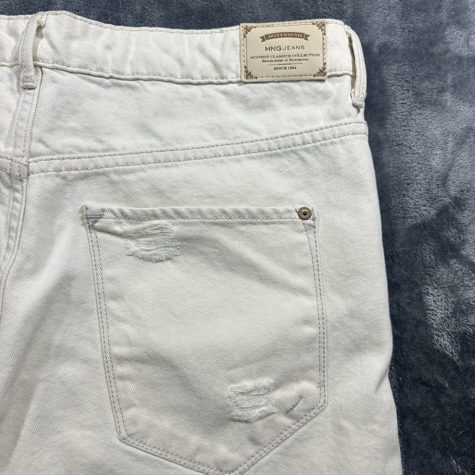 MNG Jeans Womens 8 Off White Angie Boyfriend Denim Distressed Pants thumbnail 8