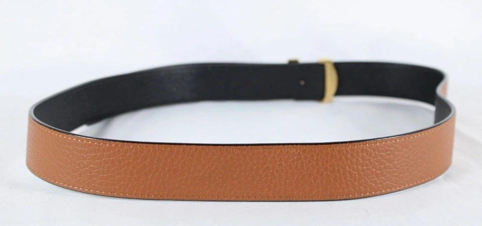 G2U LOUIS VUITTON Black  Brown Leather Gold LV Logo Buckle Reversible Belt 90 36 - Image 4 of 4