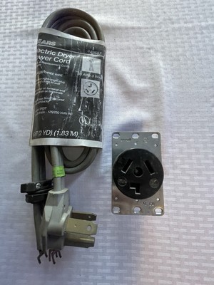Universal 6' 30 Amp 3-Wire Electric Dryer Power Cord 49687 & Bryant Wire GND Rec