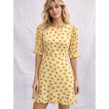 Faithfull The Brand Florence Mini Dress Floral Marigold US 4 SMALL Cottagecore