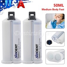 2 Elastomeric Impression Putty Silicone Material MEDIUM Body 50ML 5 Tips Dental