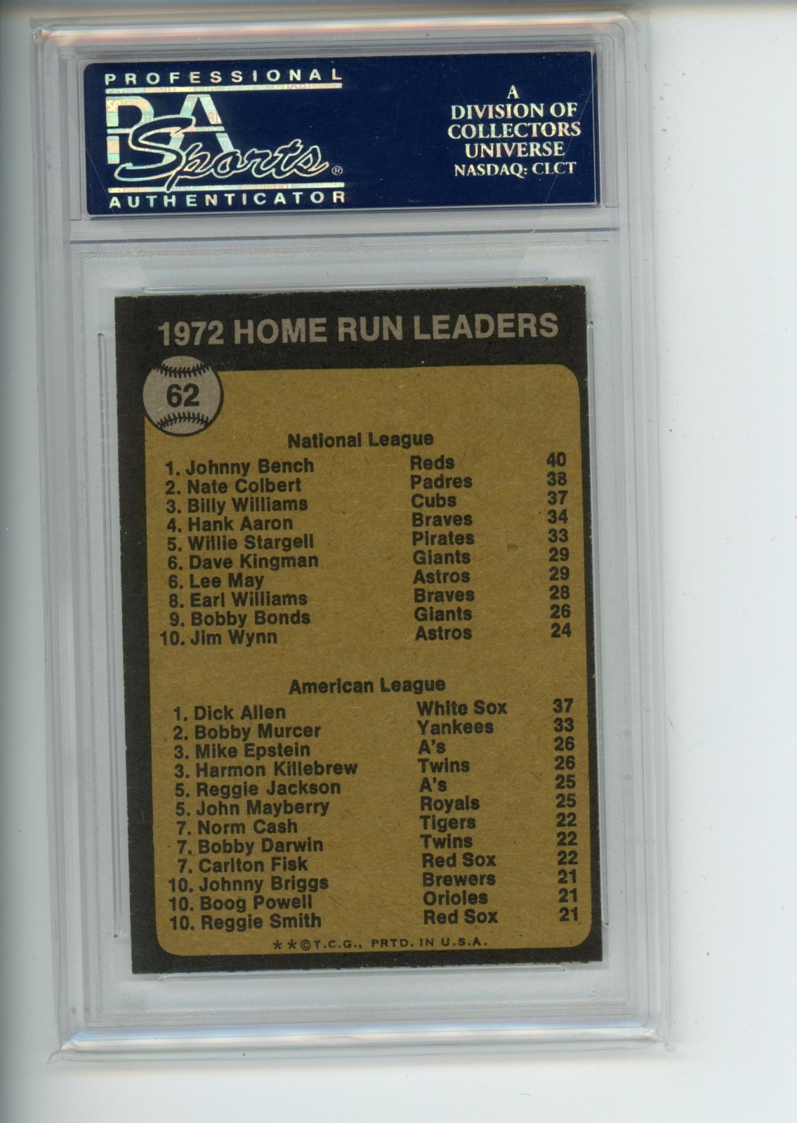 1973 Topps Johnny Bench Dick Allen #62 Home Run Leaders PSA 7 NM