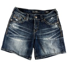 Silver Jeans Co. Suki Mid Rise Shorts Womens 28/4 Blue Fluid Denim Whiskering