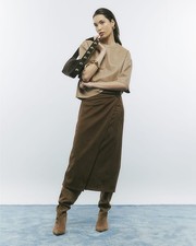 River Island Womens Wrap Midi Skirt Brown Faux Suede Zip Fastening Bottom