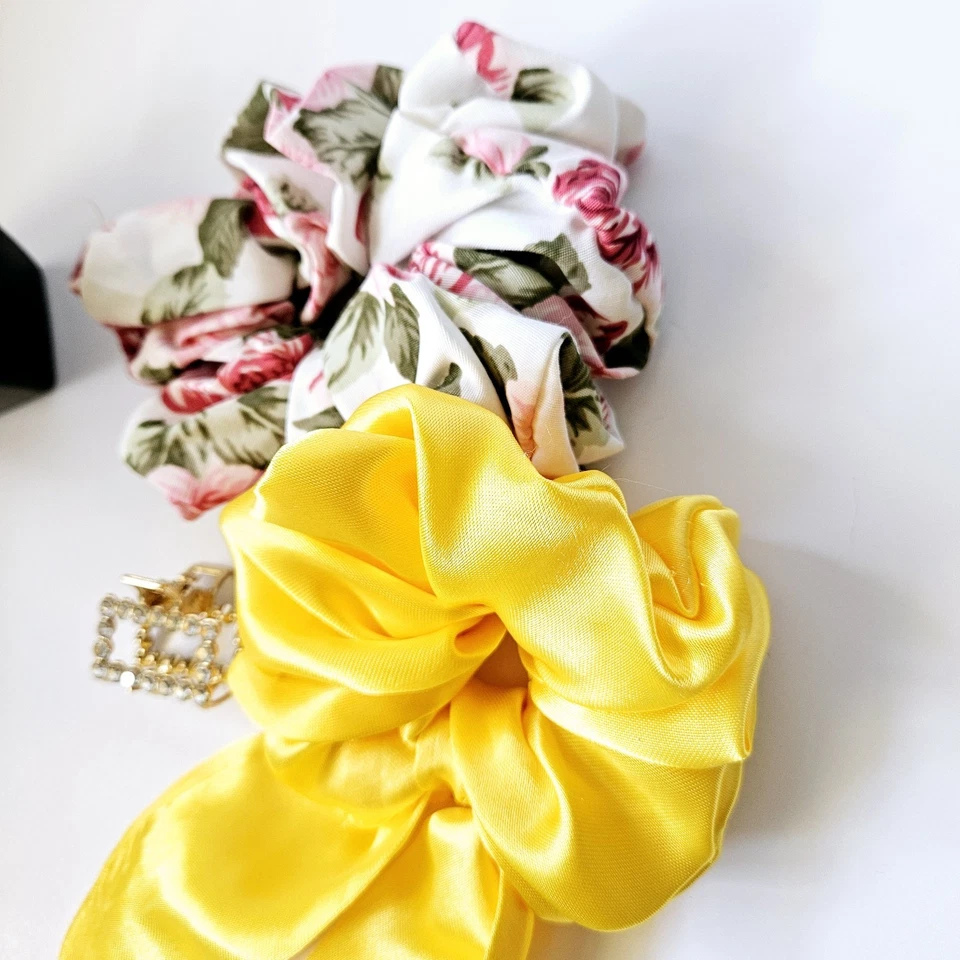 Conjunto de crujientes de cabello hechos a mano para mujeres Gif 3 piezas mini clip de garra floral amarillo Foto 3 de 4