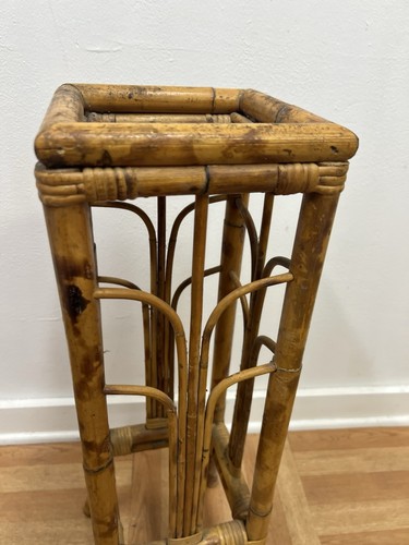 Vintage Rattan Bamboo Plant Stand mid century modern side table burnt tortoise - Picture 8 of 11