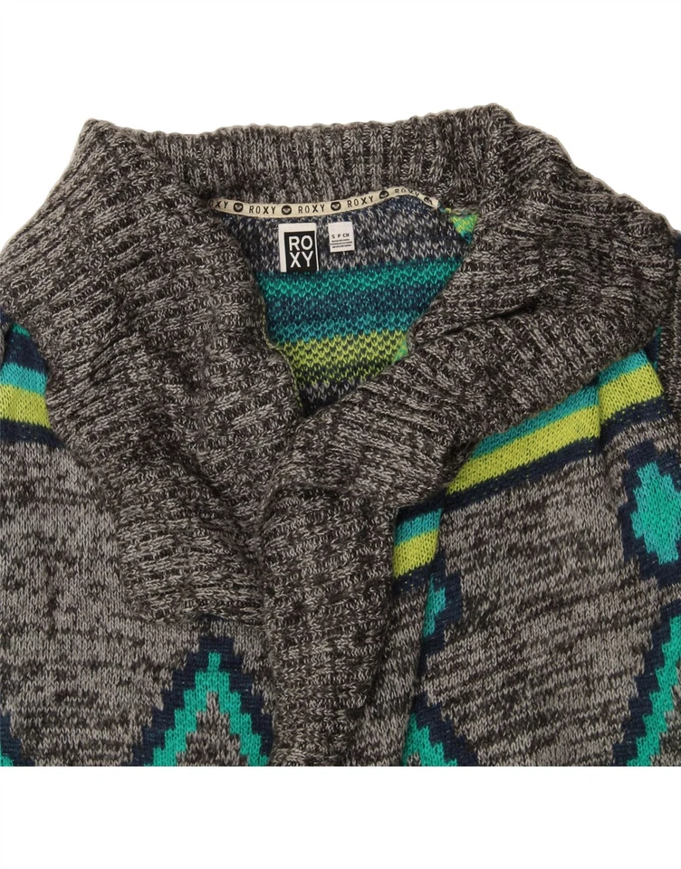 ROXY женщин кардиган свитер Великобритании 10 маленький серый Argyle/бриллиант акрил AZ16 - Изображение 3 из 3