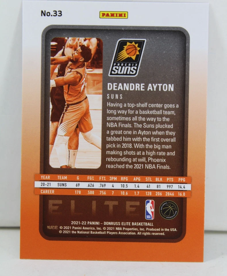 Deandre Ayton 2021-22 Donruss Elite Basketball Silver Foil Refractor Card #33 - Image 3 of 3