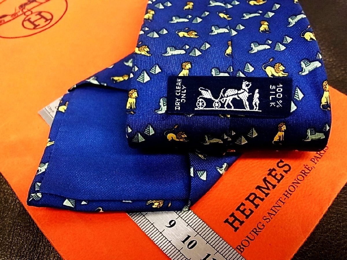 HERMES Neck tie Silk Navy Blue Logo japan seller N1219 42 Made in