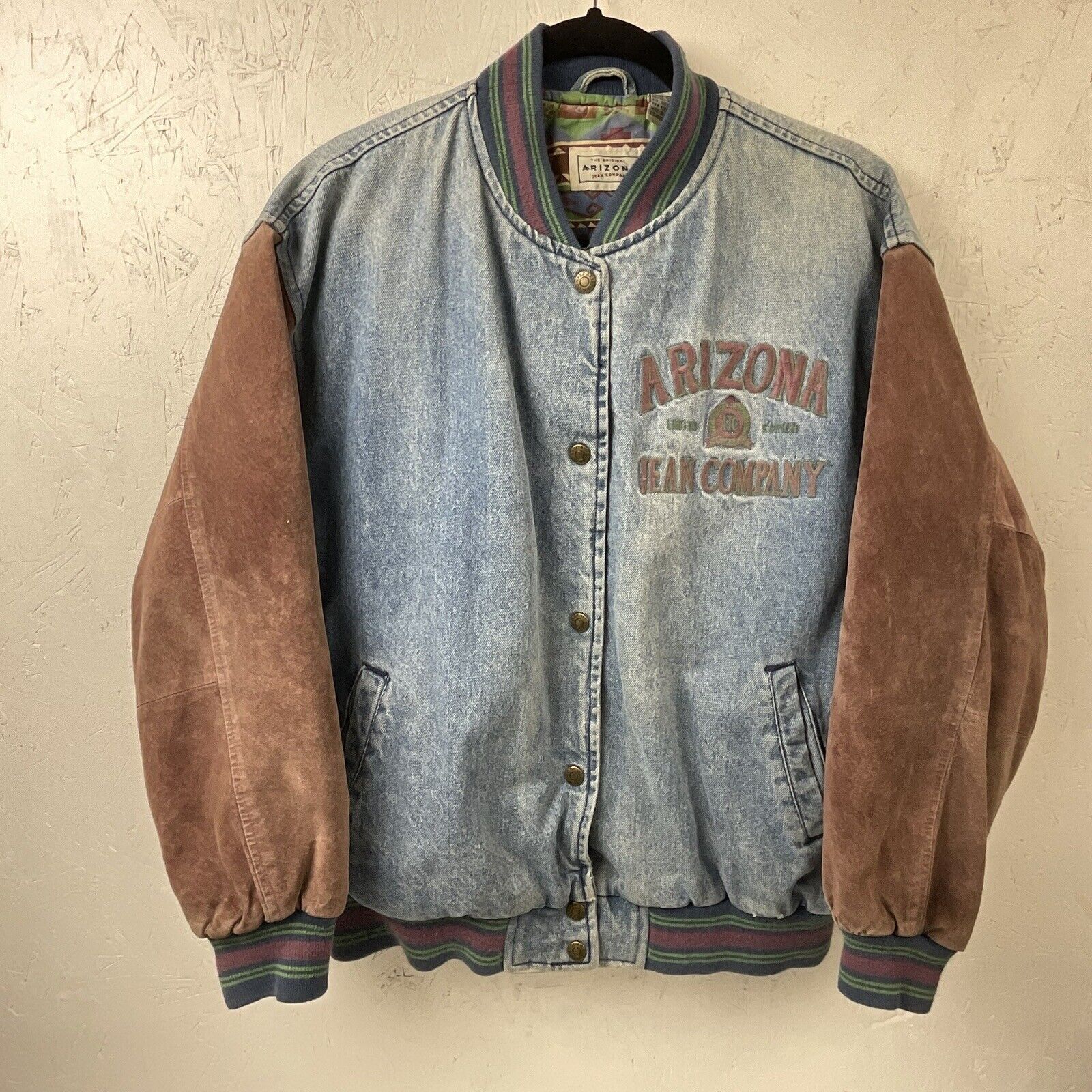 Jacket Vintage Denim Jean Sleeves Size Arizona Bomber | eBay Suede Company Medium