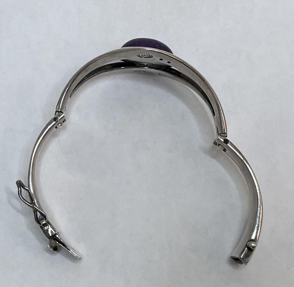 Браслет на петлях из чистого серебра с аметистом кабошоном Sigi Pineda Taxco Мексика - Изображение 4 из 4