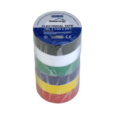 Construct Pro UL-Listed Electrical Tape (6-Pack, Multi-Color, 3/4'' W x 30ft L)
