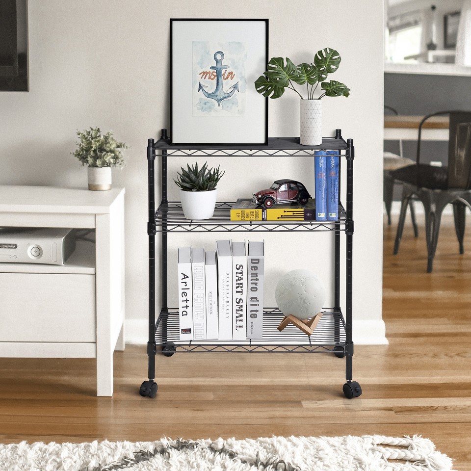 Unit Shelving Metal 3 Tier Wire Rack Organizer Adjustable Shelve with 4 ...