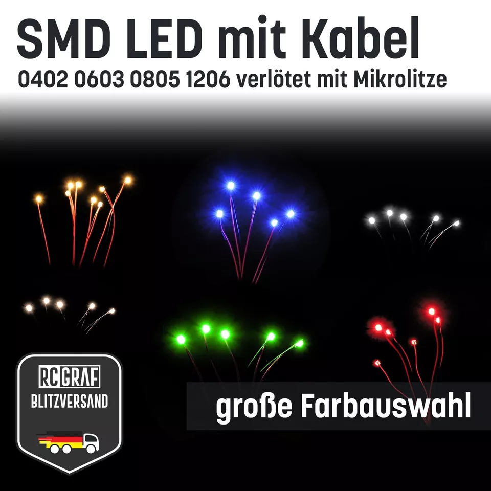 5-100St SMD LED 0402 0603 0805 1206 30cm Mikrolitze verlötet Modell Miniatur - Bild 2 von 4