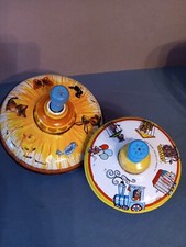 Mixed Lot 2 Vintage Ohio Art Tin Litho Spinning Top w/Wooden Knob