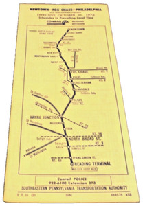 OCTOBER 1976 CONRAIL SEPTA NEWTOWN FOX CHASE PHILADELPHIA PUBLIC TIMETABLE