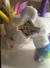 New Petting Zoo Unicorn Handbag 12" White With Rainbow Hair And Purple Handles
