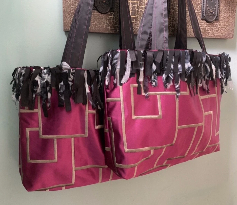 Purple & Black Satin Fabric Boho Tote Bag, Handbag - Image 4 of 4