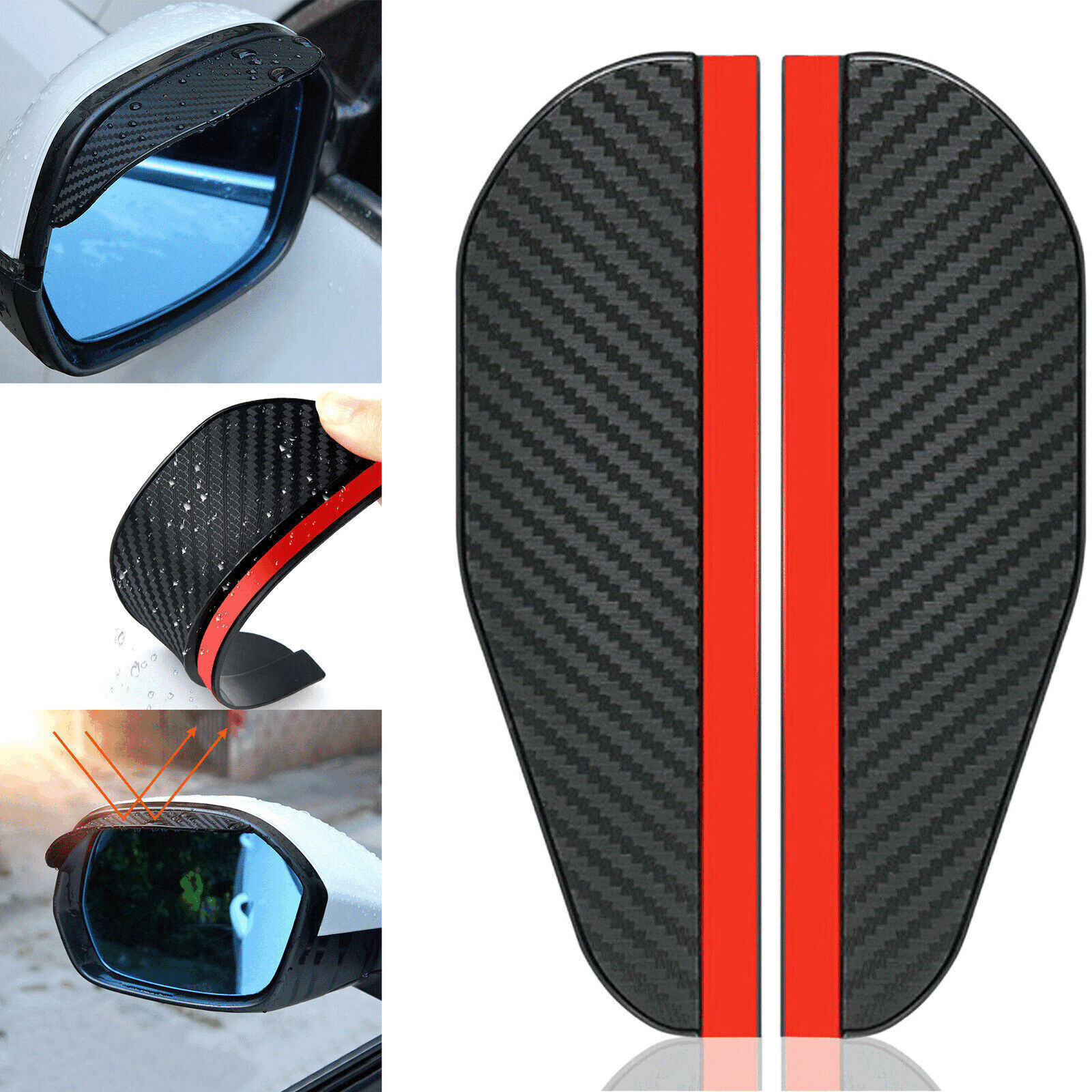 2-Pack Carbon Fiber Side Mirror Rain Guards Sun Visor Eyebrow Cover