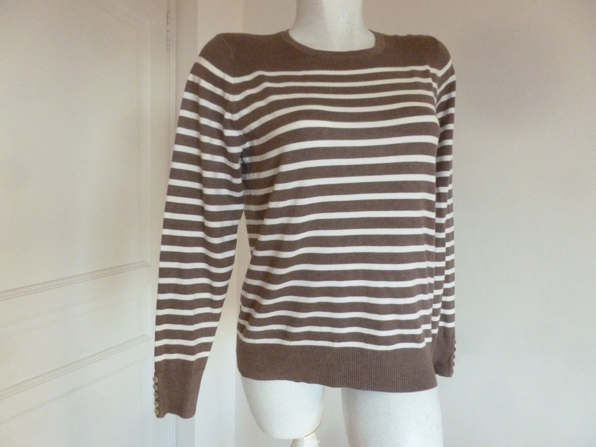 PULL NEUF marque ANTONELLE TEINTE RAYURE CHOCOLAT ECRU TAILLE 46 48 eBay