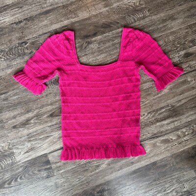 Adam Lippes Pink Square Neck Smocked Ruffle Top Women's Size M