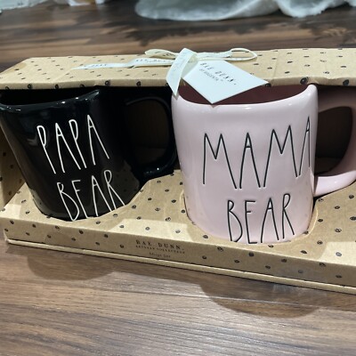 Rae Dunn Papa Bear Mama Bear Couples Black Pink Ceramic Cup Mugs