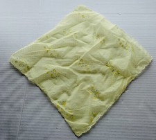 Lovely Vintage Handkerchief Lemon Yellow Dotted Swiss Flocked Flowers Scalloped