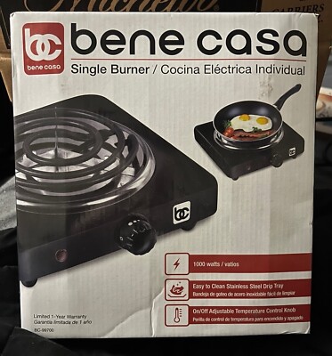Bene Casa single coil electric burner in black NEW