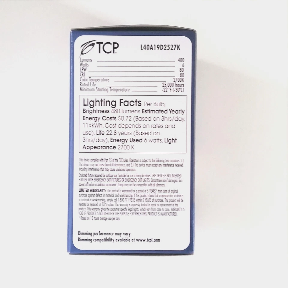 NEW TCP 6 Watt (40W Equal) A19 2700K 480L Dimmable LED Light Bulb L40A19D2527K - Image 3 of 4