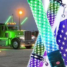 3FT 1.8" Fat Whip Lights RGB Chasing Antenna Turn Signal For Peterbilt 389 379