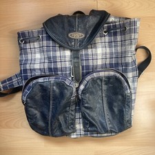 Esprit Vintage Backpack, Blue White Check Pattern/Faux Leather Blue, Used