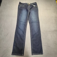 Crest Jeans Womens 6 Blue Straight Leg Distressed Stretch Denim Dark Wash