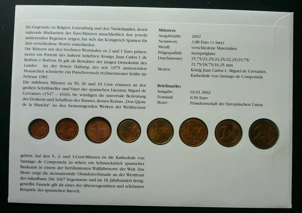 [SJ] Spain Euro Coin 2002 Building Culture Currency Money FDC (coin cover) - Image 2 of 4
