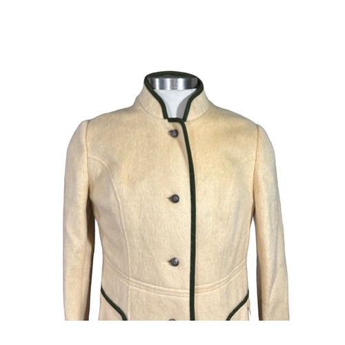 Vtg New England Sport Womens Beige & Green Trim Plush Wool Trench Top Coat Sz 18 - Picture 3 of 19
