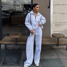 Casual Women's Fashion Half-zip Hoodie And Pants Two-piece Set Loose Casual Autu