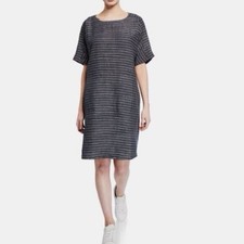 Eileen Fisher Organic Linen Delave Tunic Dress Graphite Oversized Large
