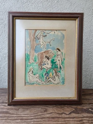 Modernistische Kunst  Jalmar Lindgren 1972 Nackte Pastoralszene - Bild 1 von 4