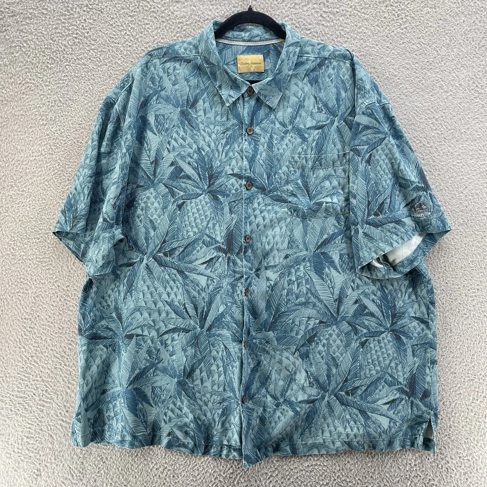 Tommy Bahama Hawaiian SILK Shirt Men Extra Extra Large Green Tropical Pineapple
