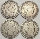 Lot of 4 (00-O, 04-P, 08-O, 09-P) Barber Half Dollars VG Details