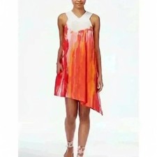 Rachel Roy Abstract Print V Neck Asymmetrical Hem Dress Women's Size S