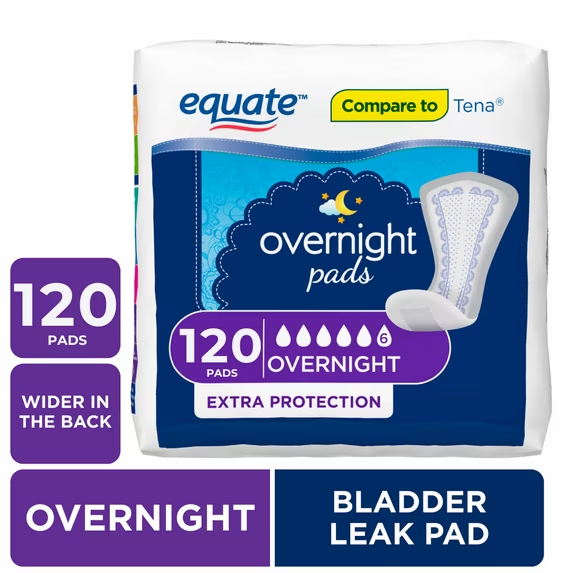 Equate Women's Overnight Ultimate-Extra Coverage Incontinence Pads Free ...