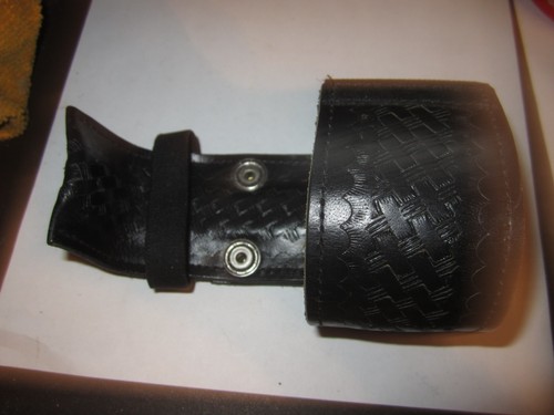 Duty Belt Black Leather Universal Radio Holder Basketweave Style