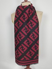FENDI genuine vintage patterned Maroon Black wool cashmere winter scarf scarves
