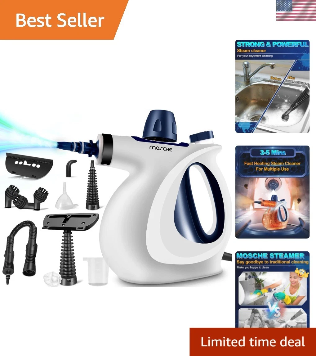 All-Natural Handheld Steam Cleaner - Ideal for Home and Car with 11 Attachments