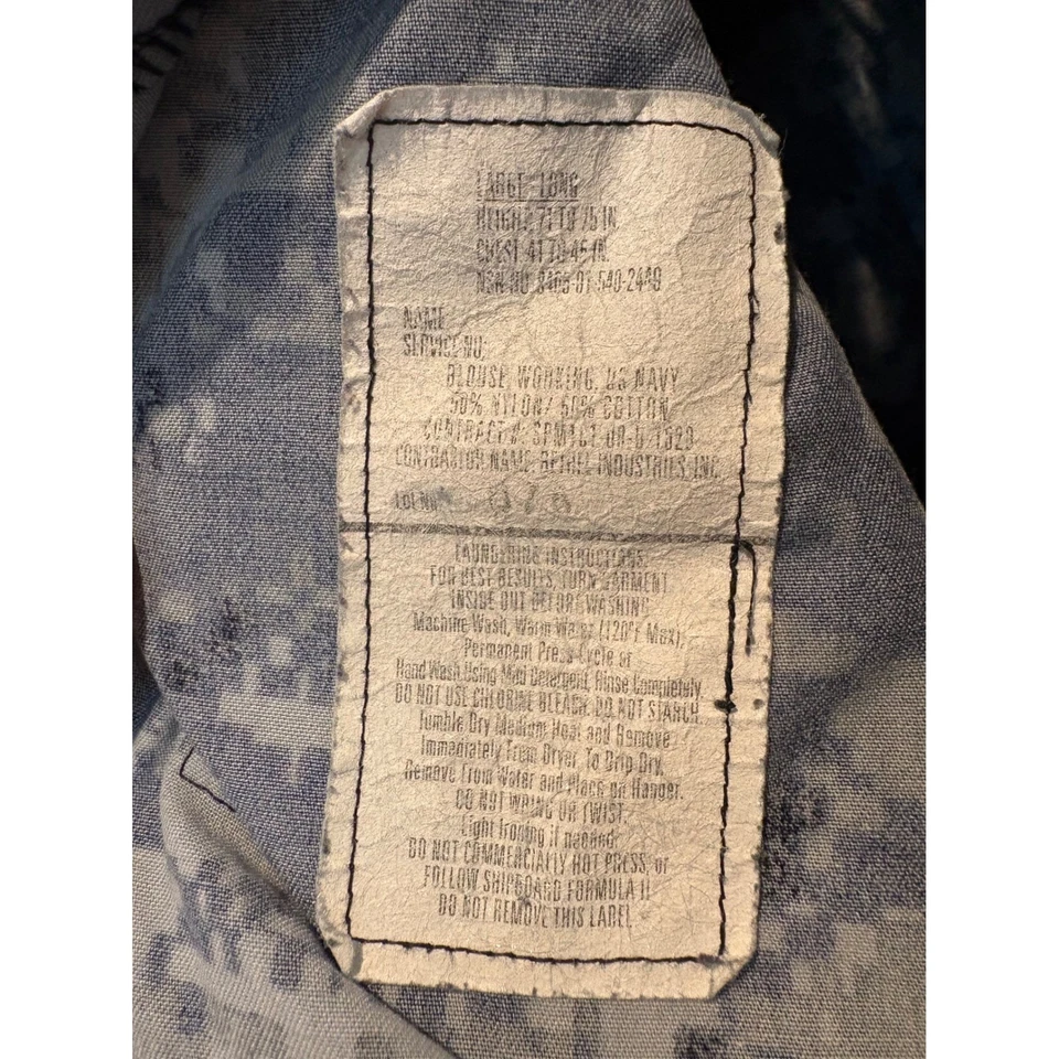 Blusa grande longa azul camuflada CPO classificação patches guerra Marinha dos EUA NOVA SEM ETIQUETAS tipo I - Imagem 3 de 4