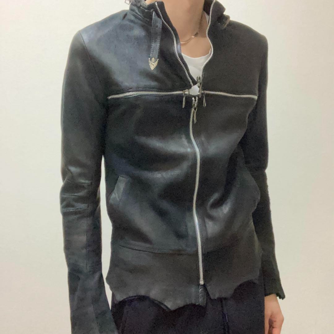 14th addiction leather Black jacket 00s archive black Brand New