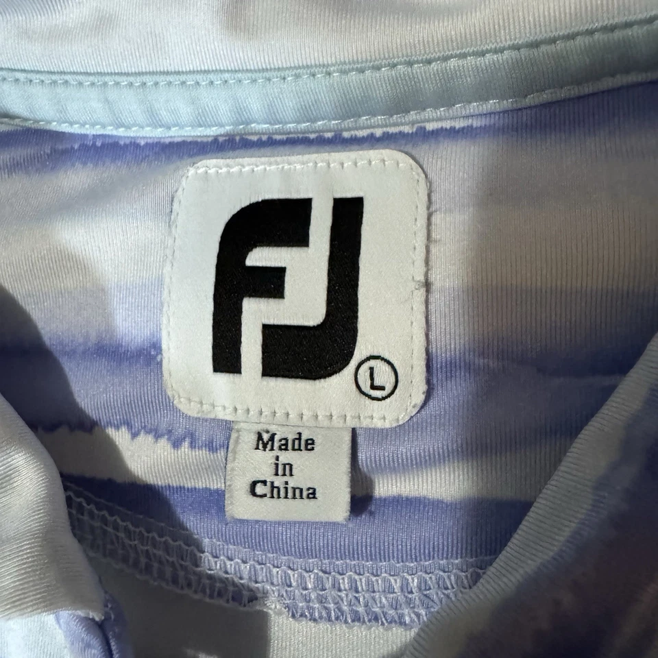 Camisa polo de golf FootJoy para mujer grande color agua púrpura blanco a rayas elástica Foto 4 de 4