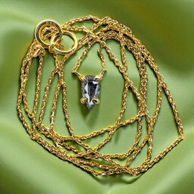 14k Gold - Natürliches Salz & Pfeffer Diamant Collier -16'' - 1/3 Karat Birnenschliff Solitär