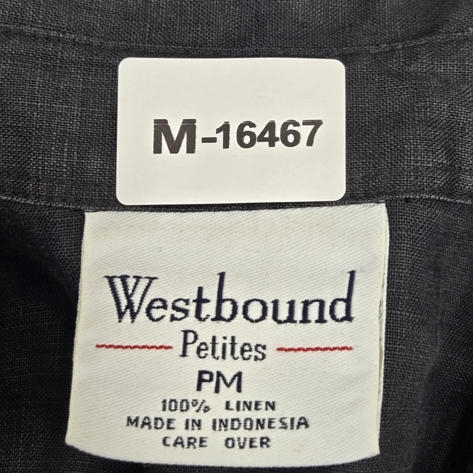 Camisa Westbound para mujer con botones PM negra de lino con cuello delantero Foto 2 de 4