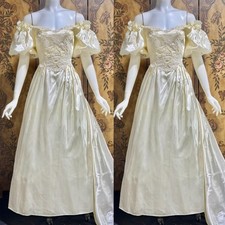 Champagne Satin Wedding Dresses Off the Shoulder Puffy Short Sleeve Bridal Gown